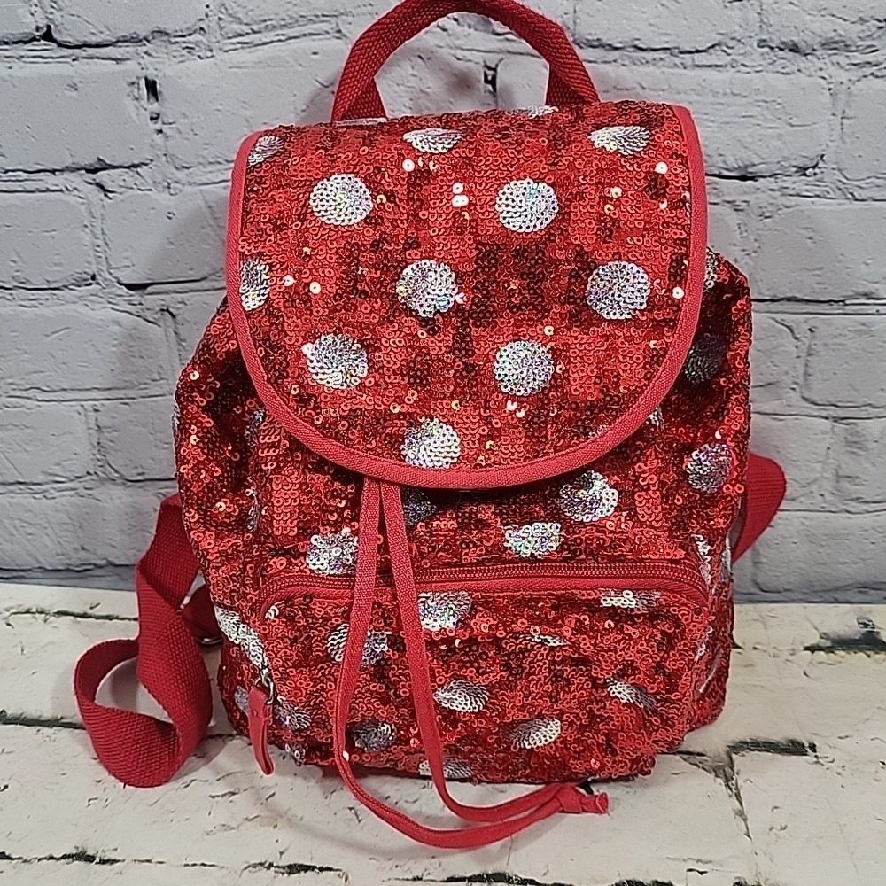 Disney Parks Minnie Mouse Polka Dot Red Sequin Mini Backpack In Park Souvenir